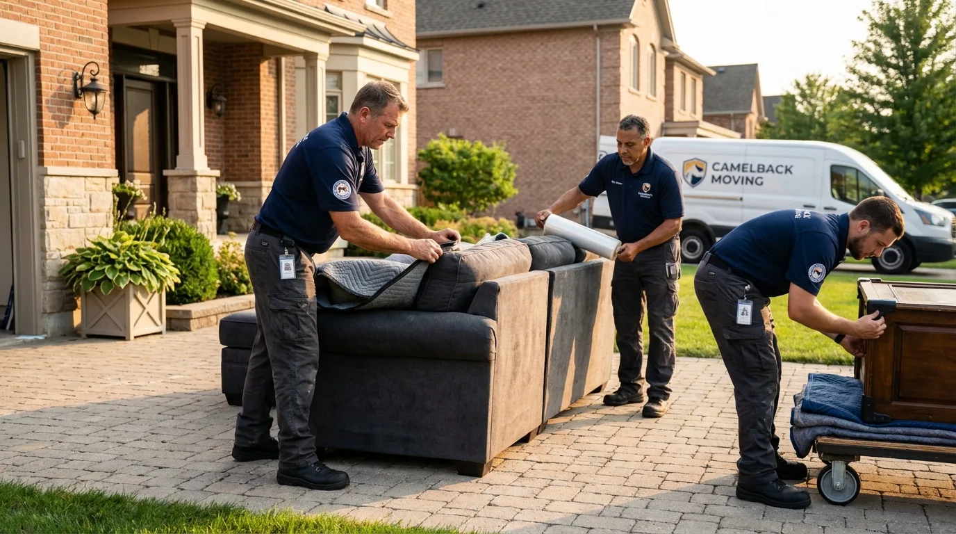 Large estate moving crew wrapping furniture in Okemah, OK