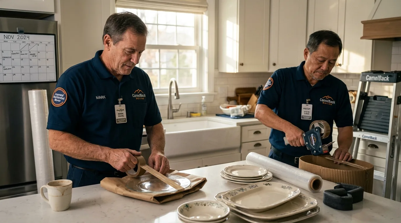 Professional crew packing kitchen dishware in Okemah, OK